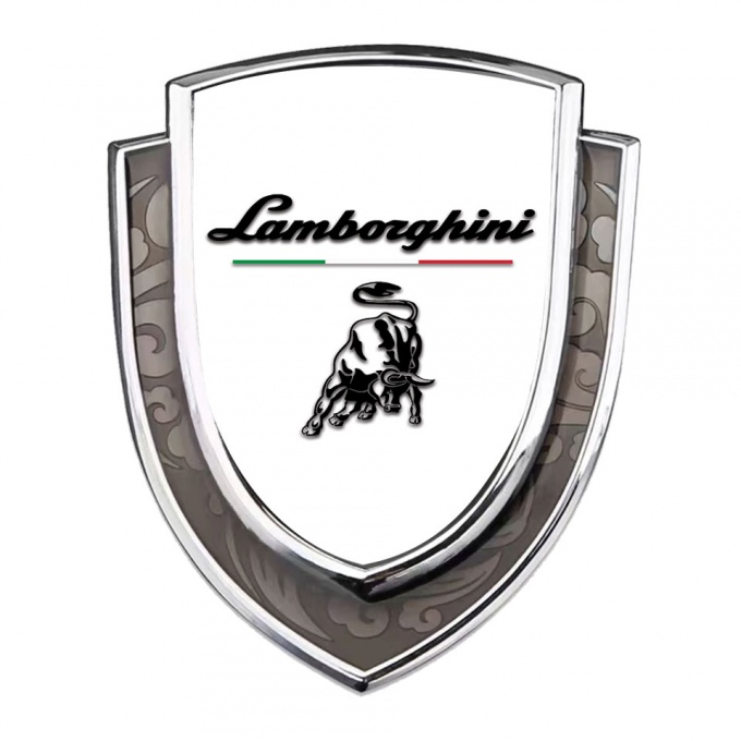 Lamborghini Emblem Car Badge Silver White Black Logo Italian Flag