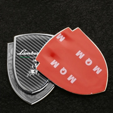 Lamborghini Emblem Fender Badge Silver Dark Carbon Black Logo Italian Flag