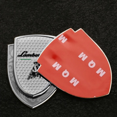 Lamborghini Emblem Fender Badge Silver Honeycomb Black Logo Italian Flag