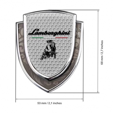 Lamborghini Emblem Fender Badge Silver Honeycomb Black Logo Italian Flag