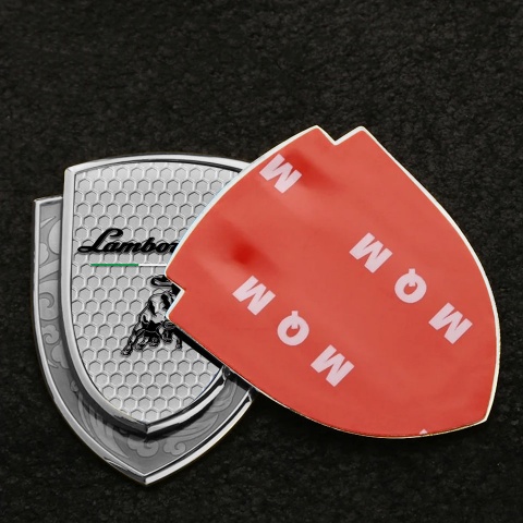 Lamborghini Emblem Fender Badge Silver Honeycomb Black Logo Italian Flag