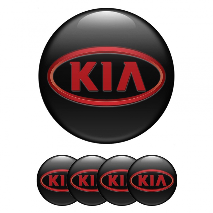 Kia Center Caps Wheel Emblem Black Fill Red Oval Logo Edition