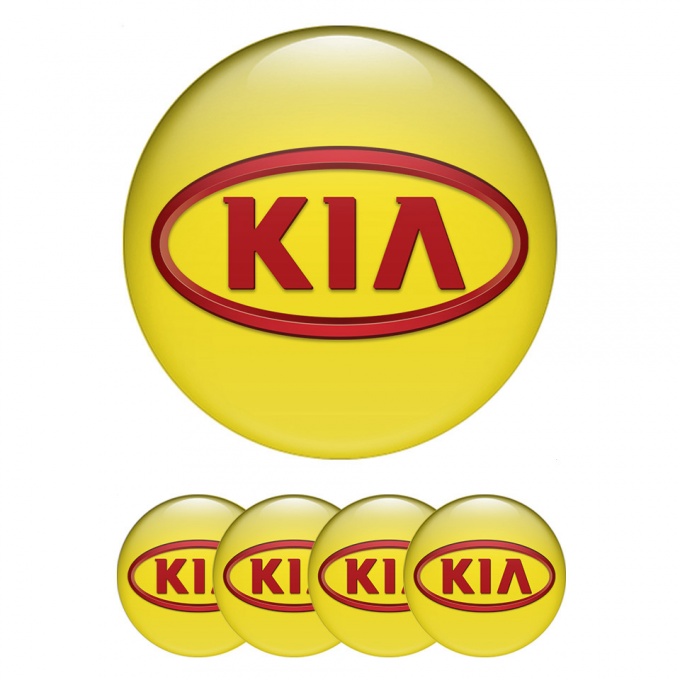 Kia Wheel Emblem for Center Caps Yellow Fill Red Oval Logo Variant