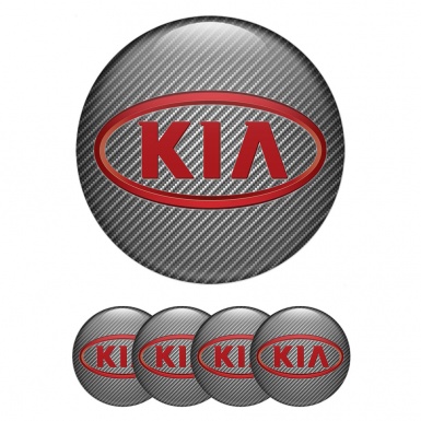 Kia Stickers for Wheels Center Caps Carbon Fiber Red Oval Logo Edition