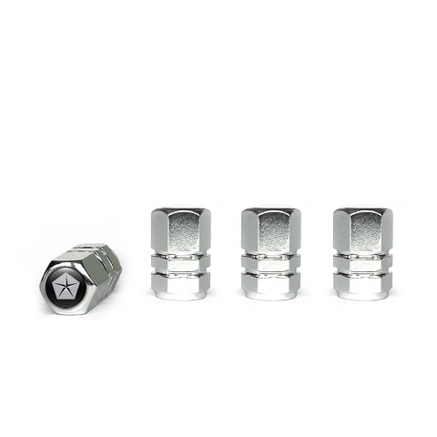 Chrysler Valve Caps Chrome 4 pcs Black Silicone Sticker with Grey Logo