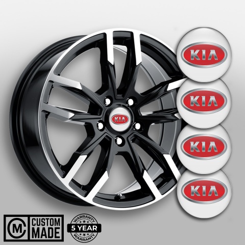Kia Silicone Stickers for Center Wheel Caps White Metallic Red Logo