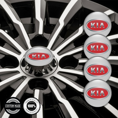 Kia GT Stickers for Wheels Center Caps Grey Steel Effect Red Logo