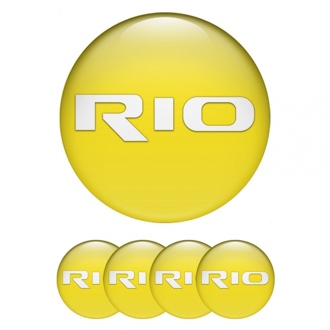 Kia Rio Center Wheel Caps Stickers Yellow Base White Logo Edition