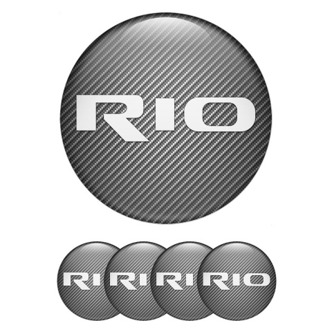 Kia Rio Wheel Stickers for Center Caps Carbon Fiber Base White Logo