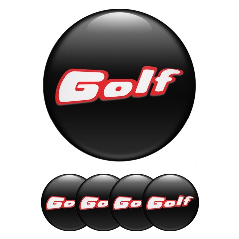 VW Golf Wheel Stickers for Center Caps Black Base Red Outline Logo 