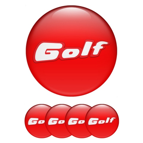 VW Golf Domed Stickers for Wheel Center Caps Red Fill Red Outline Logo 