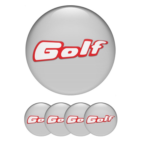 VW Golf Stickers for Wheels Center Caps Grey Base Red Outline Logo 