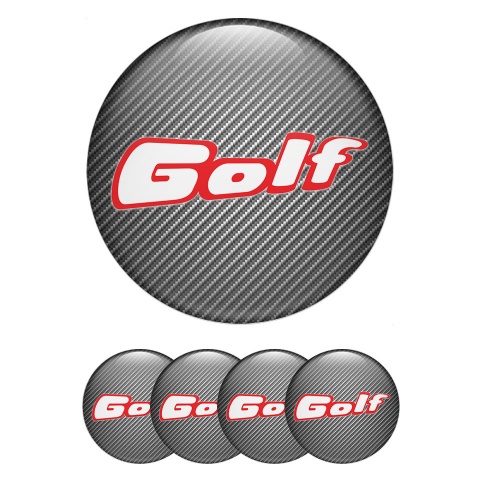 VW Golf Emblem for Wheel Center Caps Carbon Base Base Red Outline Logo 