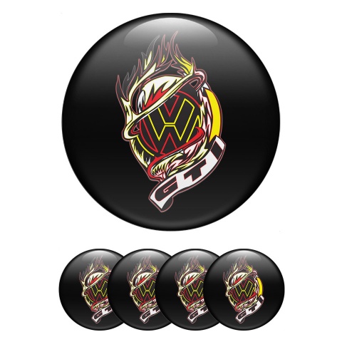 VW GTI Emblems for Center Wheel Caps Black Fill Burning Logo Design