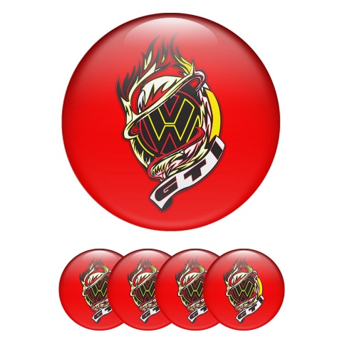 VW GTI Center Caps Wheel Emblem Red Fill Burning Logo Design