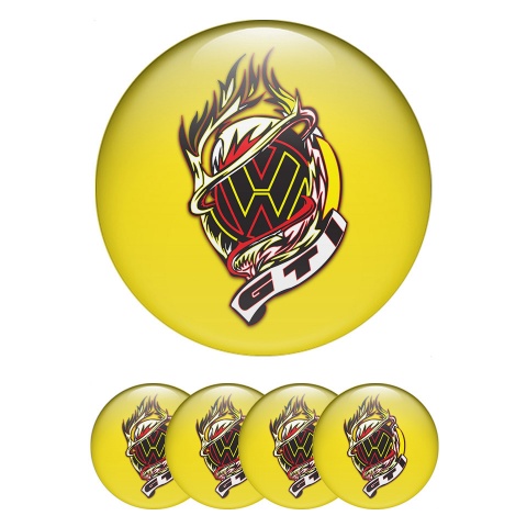 VW GTI Silicone Stickers for Center Wheel Caps Yellow Fill Burning Design