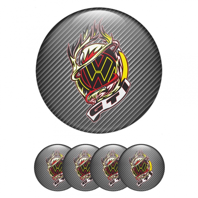 VW GTI Wheel Emblem for Center Caps Carbon Fiber Burning Logo Motif