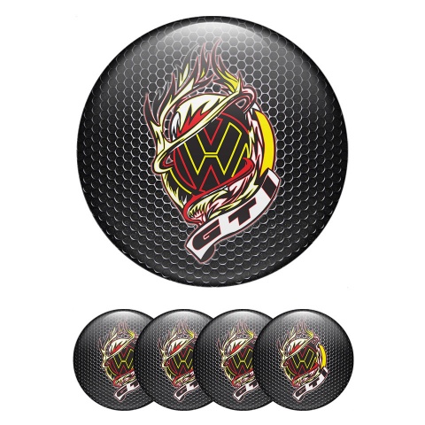 VW GTI Stickers for Wheels Center Caps Dark Grate Burning Logo Motif