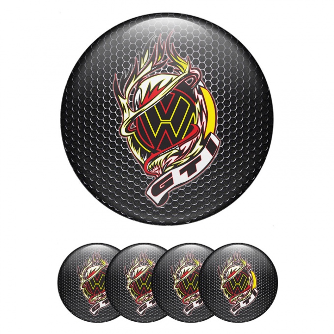 VW GTI Stickers for Wheels Center Caps Dark Grate Burning Logo Motif