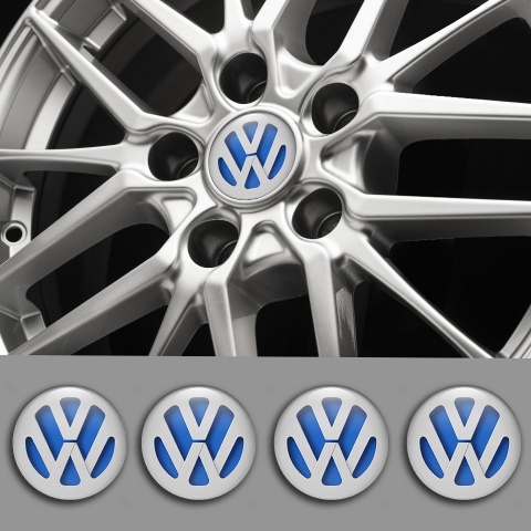 VW Stickers for Wheels Center Caps Blue Base Solid Grey Logo