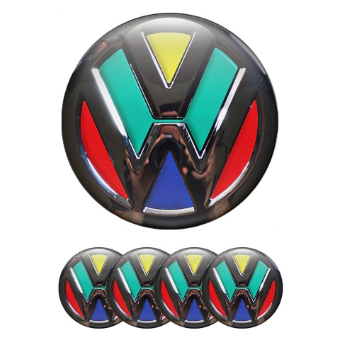 VW Center Wheel Caps Stickers Chrome Base Multicolor Logo Edition