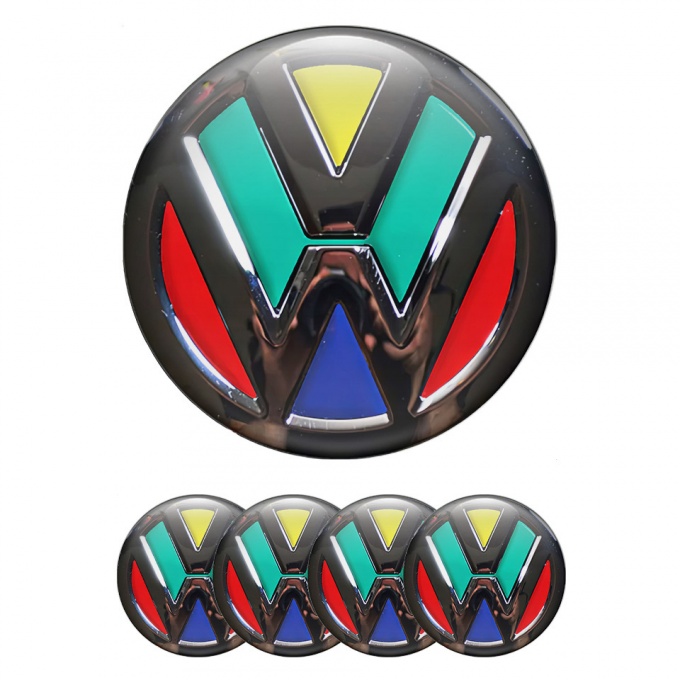VW Center Wheel Caps Stickers Chrome Base Multicolor Logo Edition