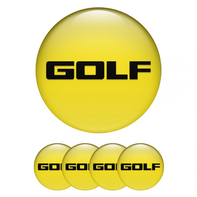 VW Golf Domed Stickers for Wheel Center Caps Yellow Base Black Edition