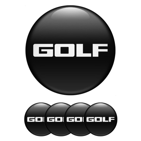 VW Golf Stickers for Wheels Center Caps Black Fill White Logo Design