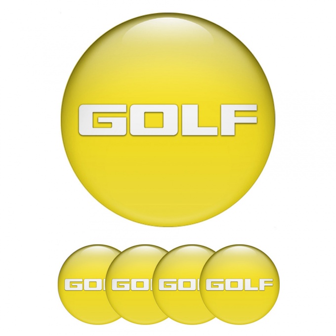 VW Golf Center Wheel Caps Stickers Yellow Base White Logo Design
