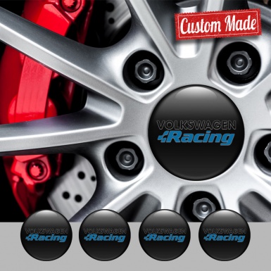 VW Wheel Emblem for Center Caps Black Blue Racing Logo