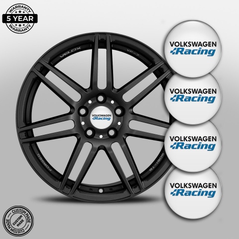 VW Stickers for Wheels Center Caps White Blue Racing Logo