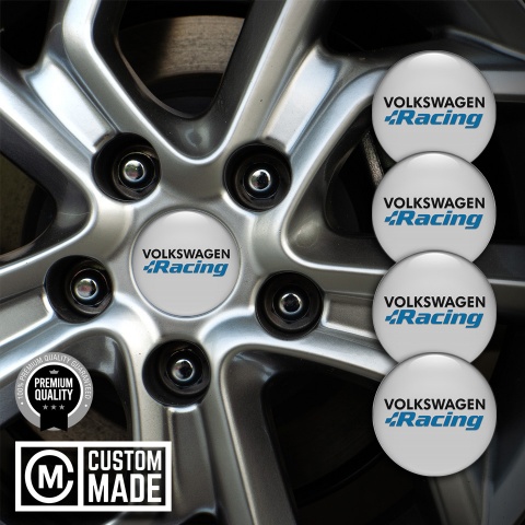 VW Center Wheel Caps Stickers Grey Blue Racing Logo Edition