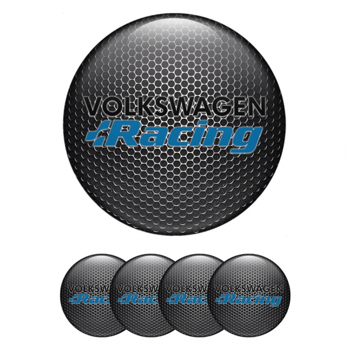 VW Center Wheel Caps Stickers Dark Mesh Blue Racing Edition
