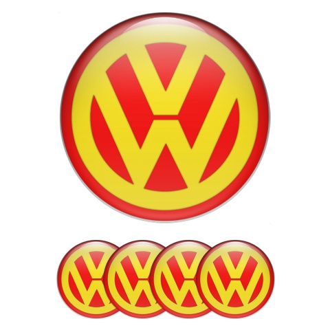VW Emblem for Wheel Center Caps Red Base Yellow Classic Logo Design