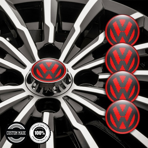 VW Center Wheel Caps Stickers Red Base Dark Grate Classic Logo