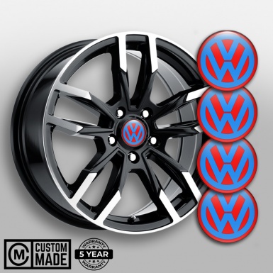 VW Wheel Stickers for Center Caps Red Base Blue Classic Logo Design