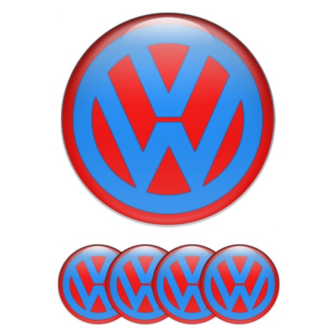 VW Wheel Stickers for Center Caps Red Base Blue Classic Logo Design