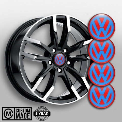 VW Wheel Stickers for Center Caps Red Base Blue Classic Logo Design