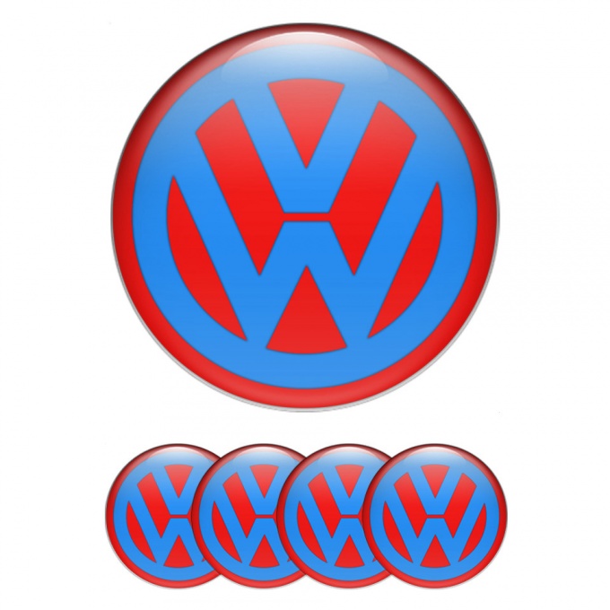 VW Wheel Stickers for Center Caps Red Base Blue Classic Logo Design