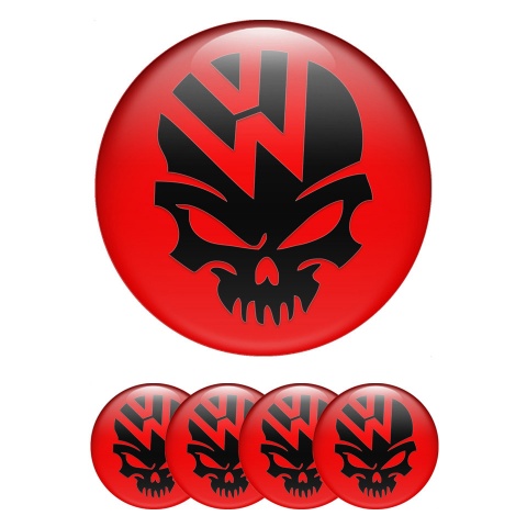 VW Stickers for Wheels Center Caps Red Fill Skull Logo Edition