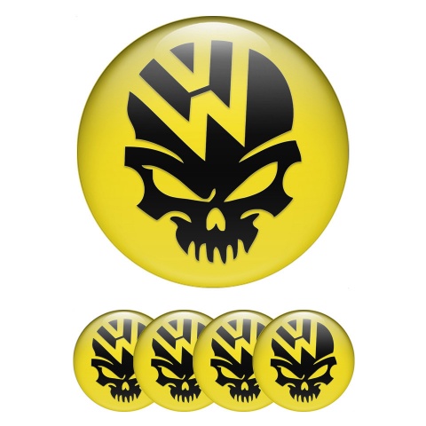 VW Emblem for Wheel Center Caps Yellow Base Skull Logo Edition