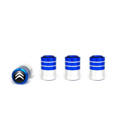 Citroen Valve Caps Blue 4 pcs Black Silicone Sticker with White Logo