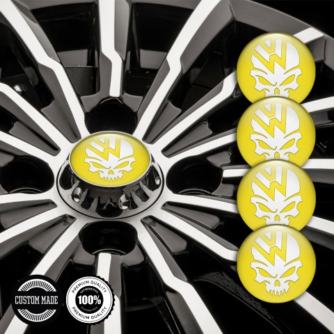 VW Stickers for Wheels Center Caps Yellow Base White Skull Logo