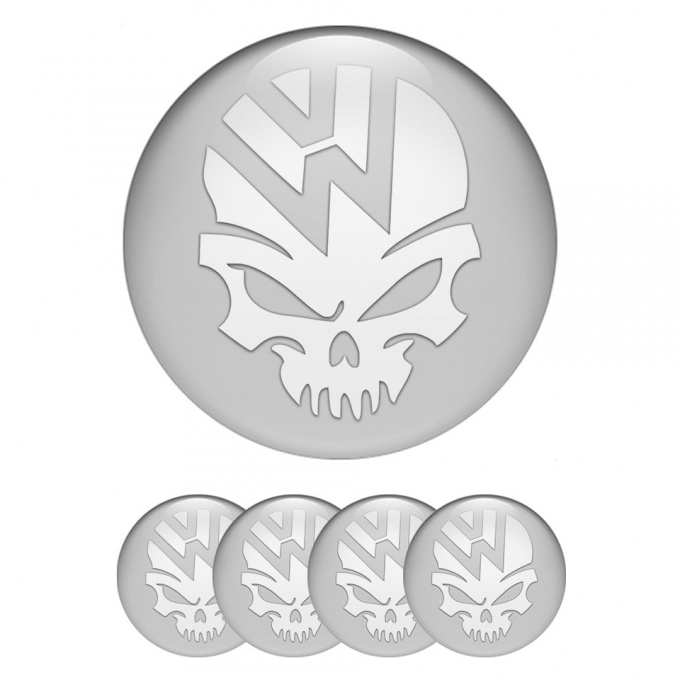 VW Emblem for Wheel Center Caps Grey Base White Skull Edition