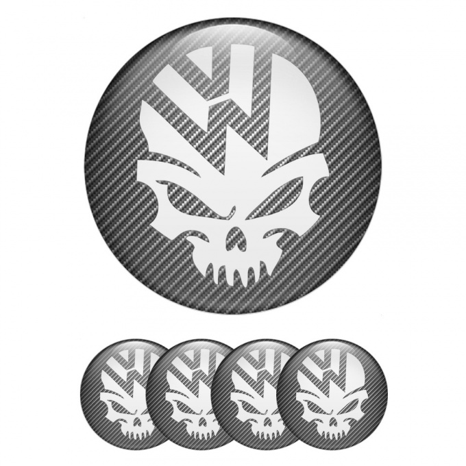 VW Emblem for Center Wheel Caps Carbon Effect White Skull Edition