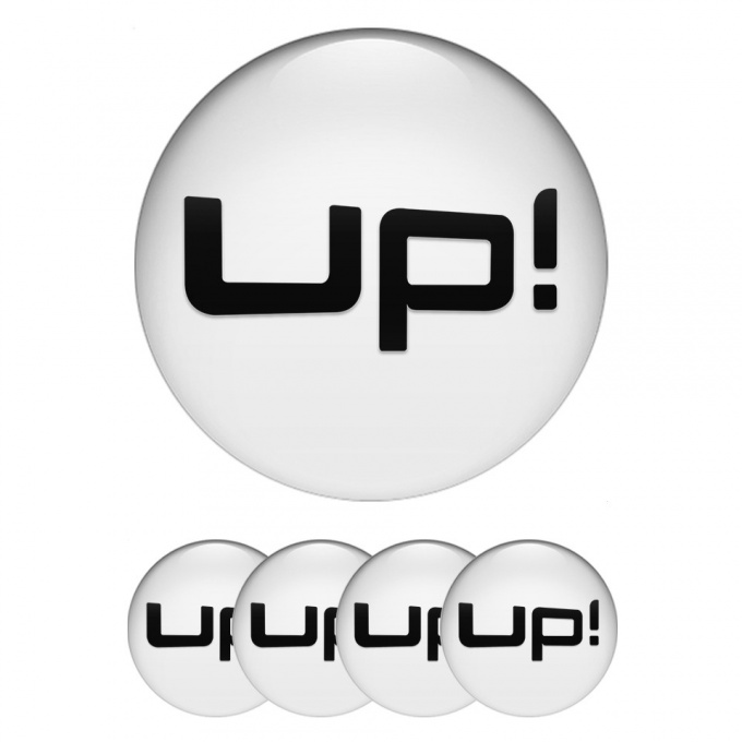 VW Up Wheel Stickers for Center Caps White Base Black Logo Edition