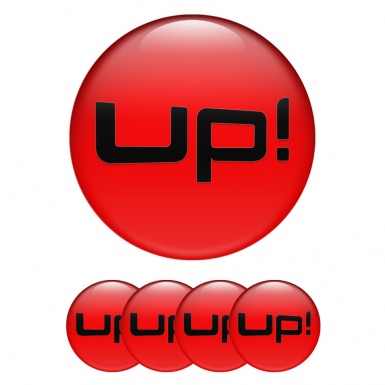 VW Up Silicone Stickers for Center Wheel Caps Red Base Black Logo