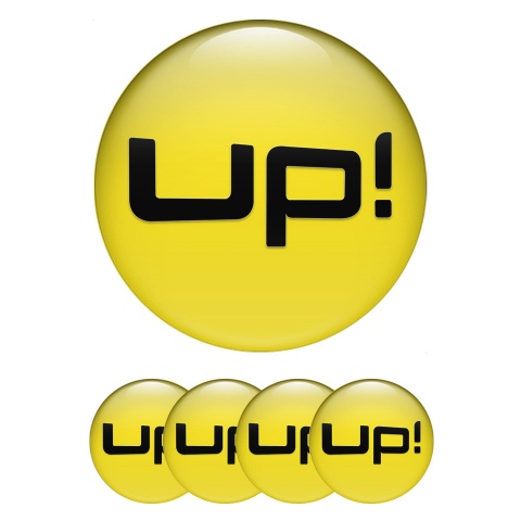 VW Up Wheel Emblem for Center Caps Yellow Base Black Logo Design