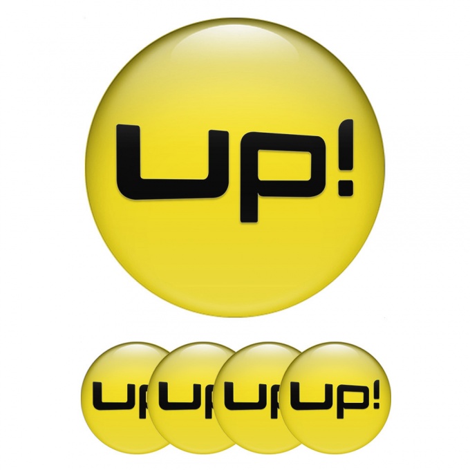 VW Up Wheel Emblem for Center Caps Yellow Base Black Logo Design