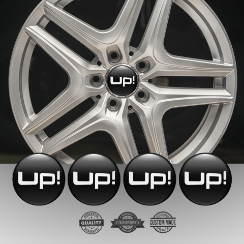 VW Up Center Wheel Caps Stickers Black Fill White Logo Design